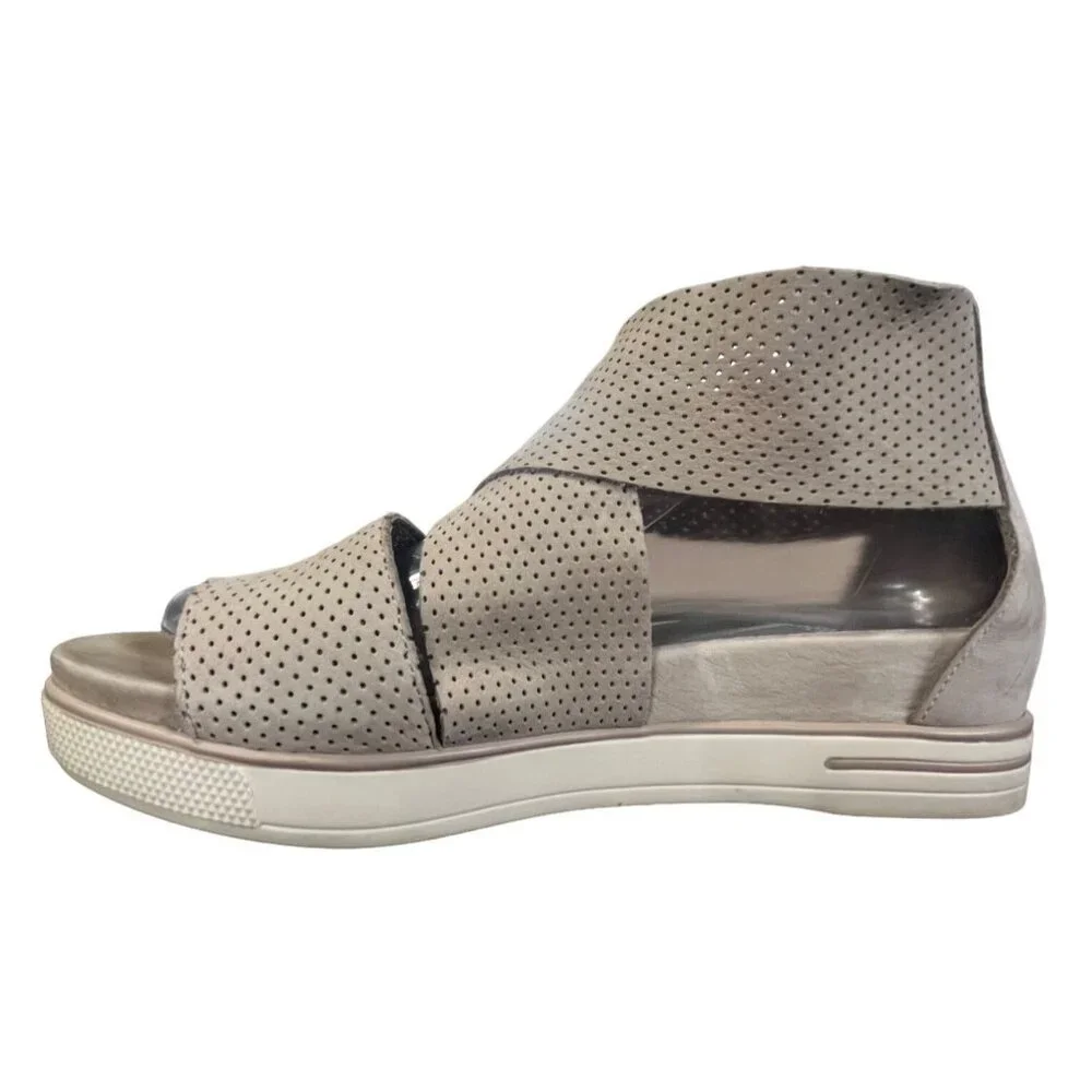 Eileen Fisher Women's 8.5 Sandals Wedge Open Toe Perforated Beige Zip Closure - Picture 6 of 8